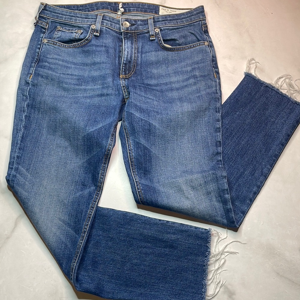 rag & bone Blue Cropped Straight-Leg Jeans